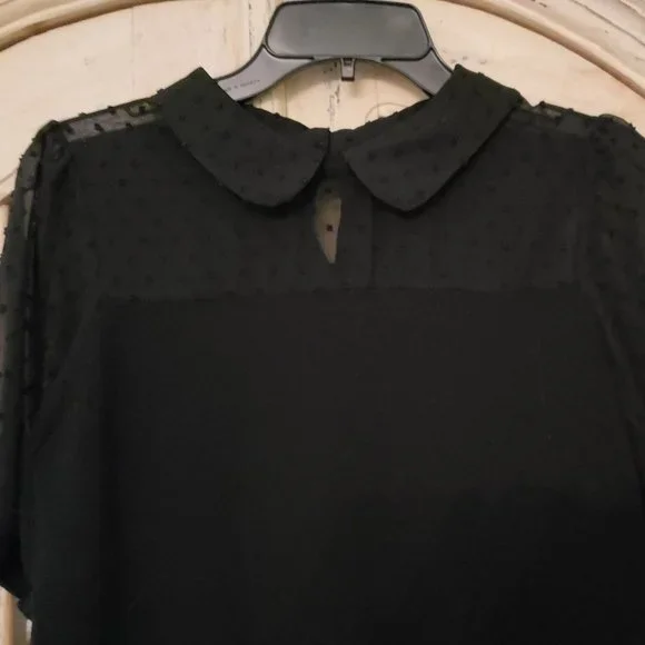 Adrianna Papell short sleeve knit sweater with sheer dot textured chiffon - Picture 2 of 16